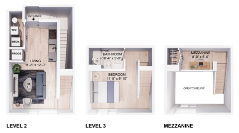 Floor plan for 1 bed, 1 bath, 590 sqft